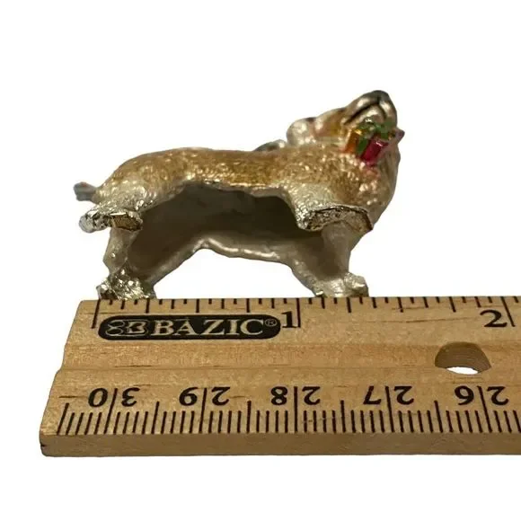 Dog Terrier Red Hat Rhinestone Necklace Gift Enamel Christmas Ornament